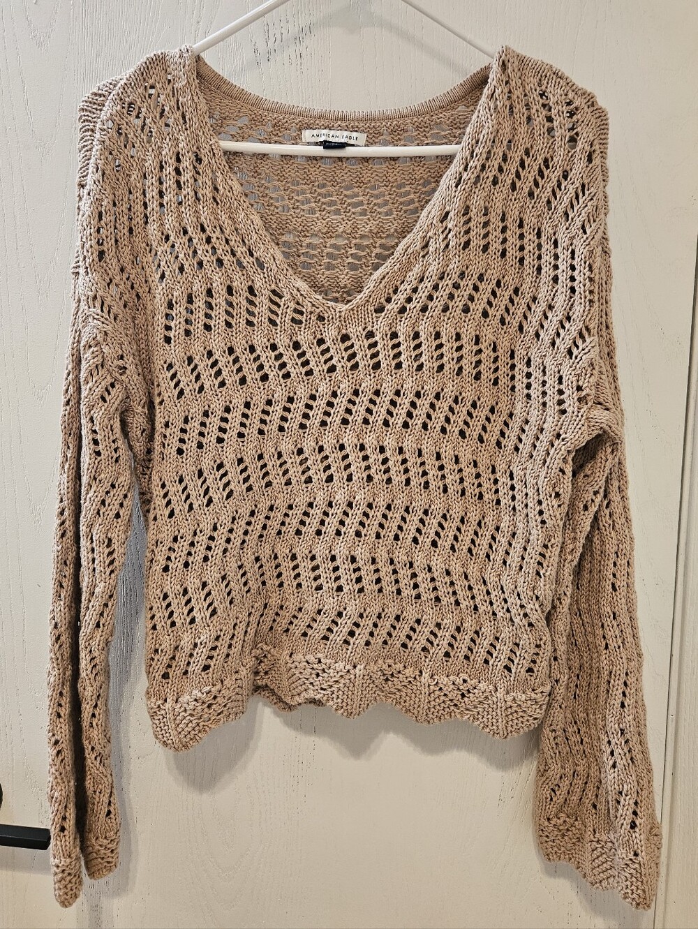 American Eagle Crochet  V-Neck Sweater